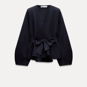 ZARA BELTED SHOULDER PAD KNIT BLAZER